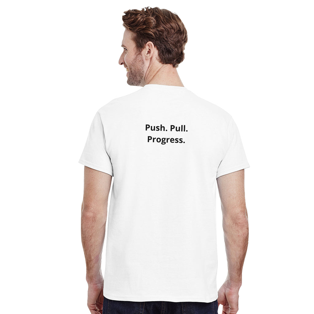 Camiseta streetwear "Push.Pull.Progress" | Blanco & Negro